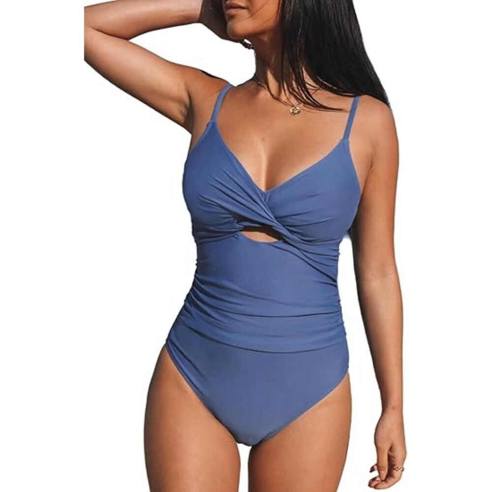 CUPSHE One Piece Twist Front Cutout Adjustable Straps Ruched Swimsuit Medium
